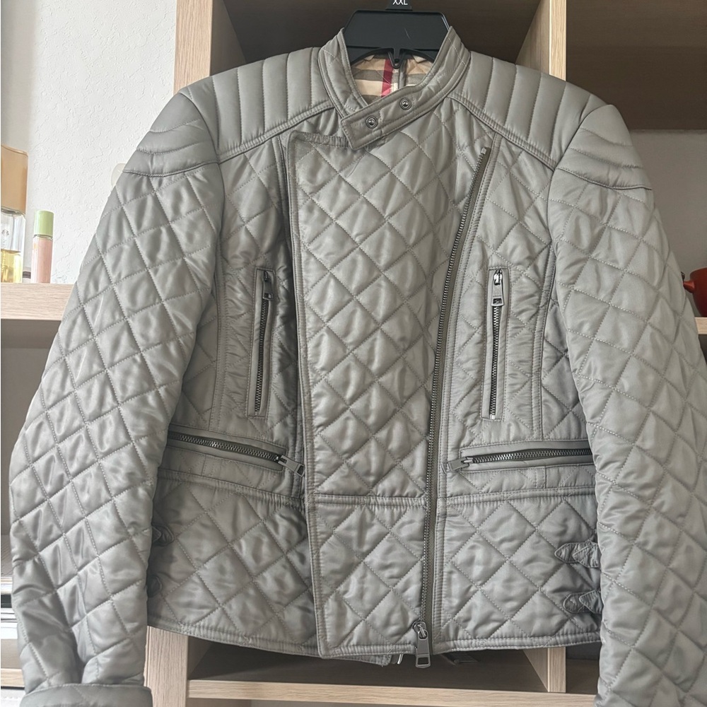Nwot Burberry gray moto biker  Quilted Jacket Medium women - Picture 11 of 11